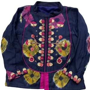 Handmade Embroidered Tie Dye Kids M Jacket Floral Unique Bohemian‎ Chic Rare